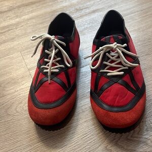 Jimmy Choo Red and Black Men's Suede-Trim Sneakers